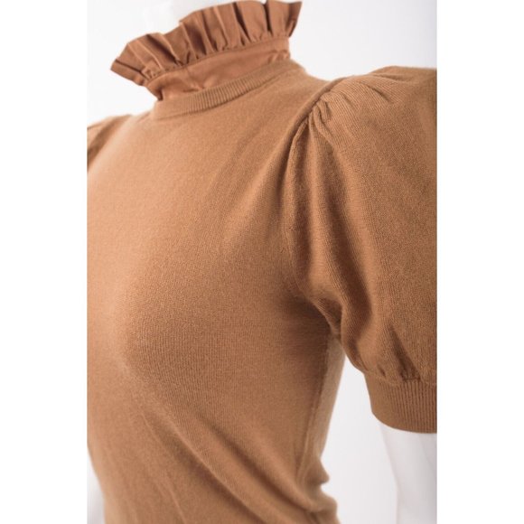 Alice & Olivia Womans Knit Sweater Top Shirt Size S Puff Sleeve Camel Brown NWT - Picture 2 of 7